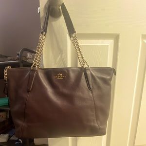 COACH Madison East/West gold chain 20466 brown pebbled leather gold medium tote